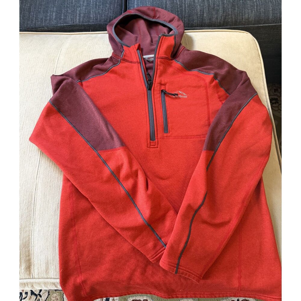LL Bean Pullover Mens MED Red Long Sleeve 1/4 Zip Slightly Fitted Performance